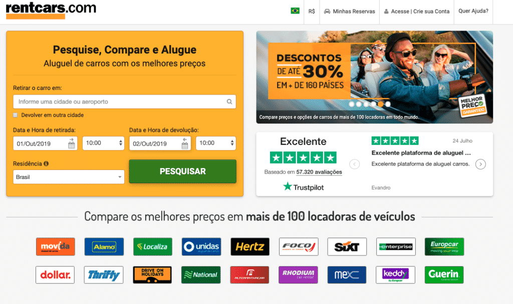 site da RentCars para alugar carro para EUA