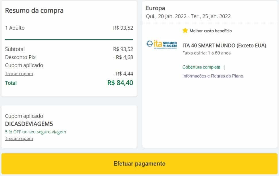 Área de fechamento de pedido da Seguros Promo.